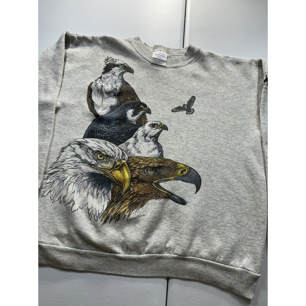 Vintage Nature Sweatshirt Men’s M Gray Eagle America Wildlife Outdoors 90s